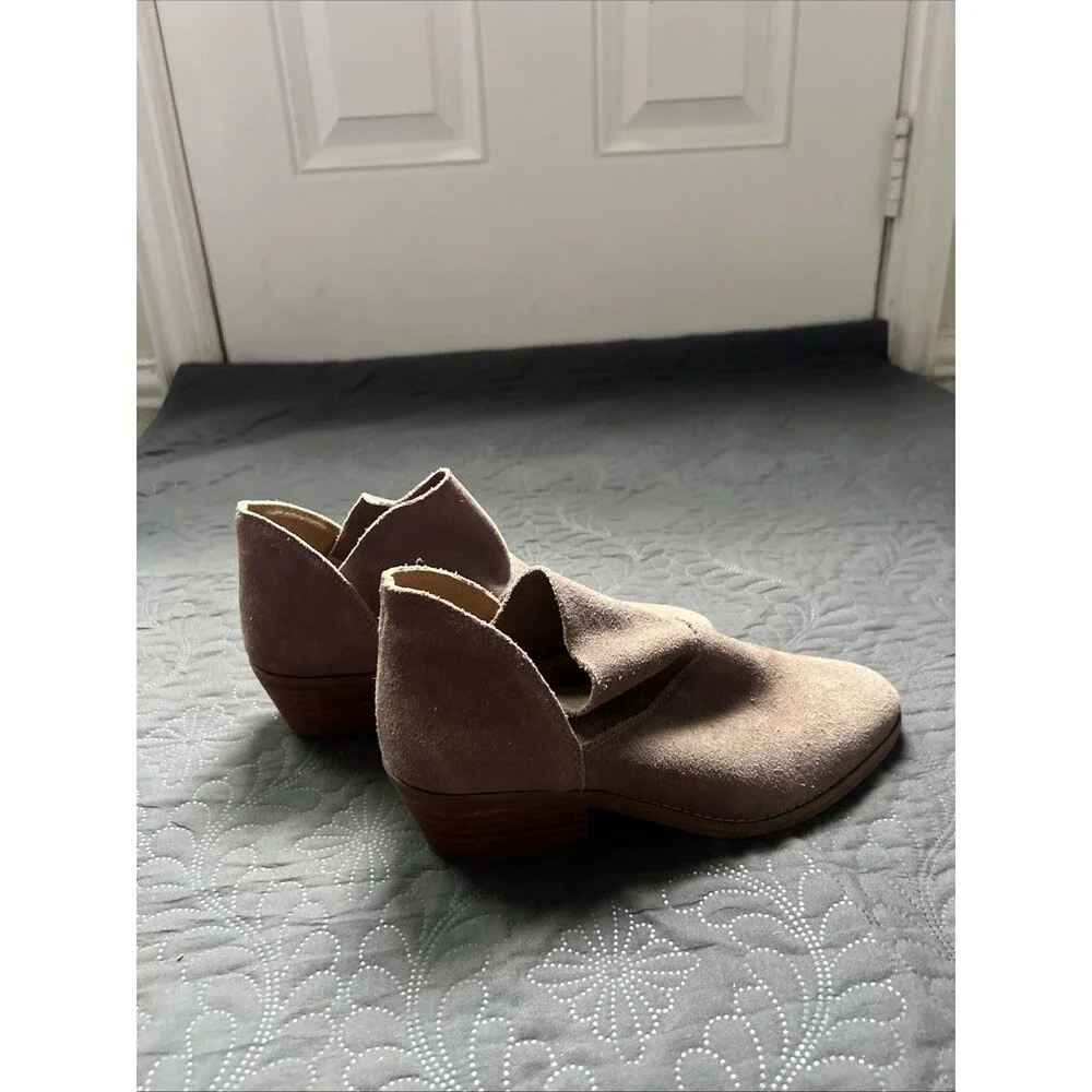 Lucky Brand Fahmida Ankle Bootie Brown Leather Suede SZ 7M Split Shaft Heel Boho